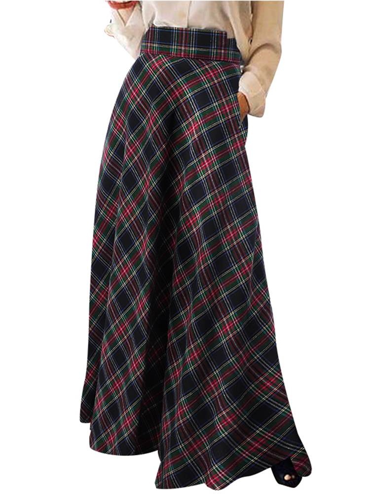 ZANZEA-Jupe longue à carreaux pour femmes, Robe d'été décontractée, Taille haute, A-ligne, Vintage, Maxi, Automne, Mode