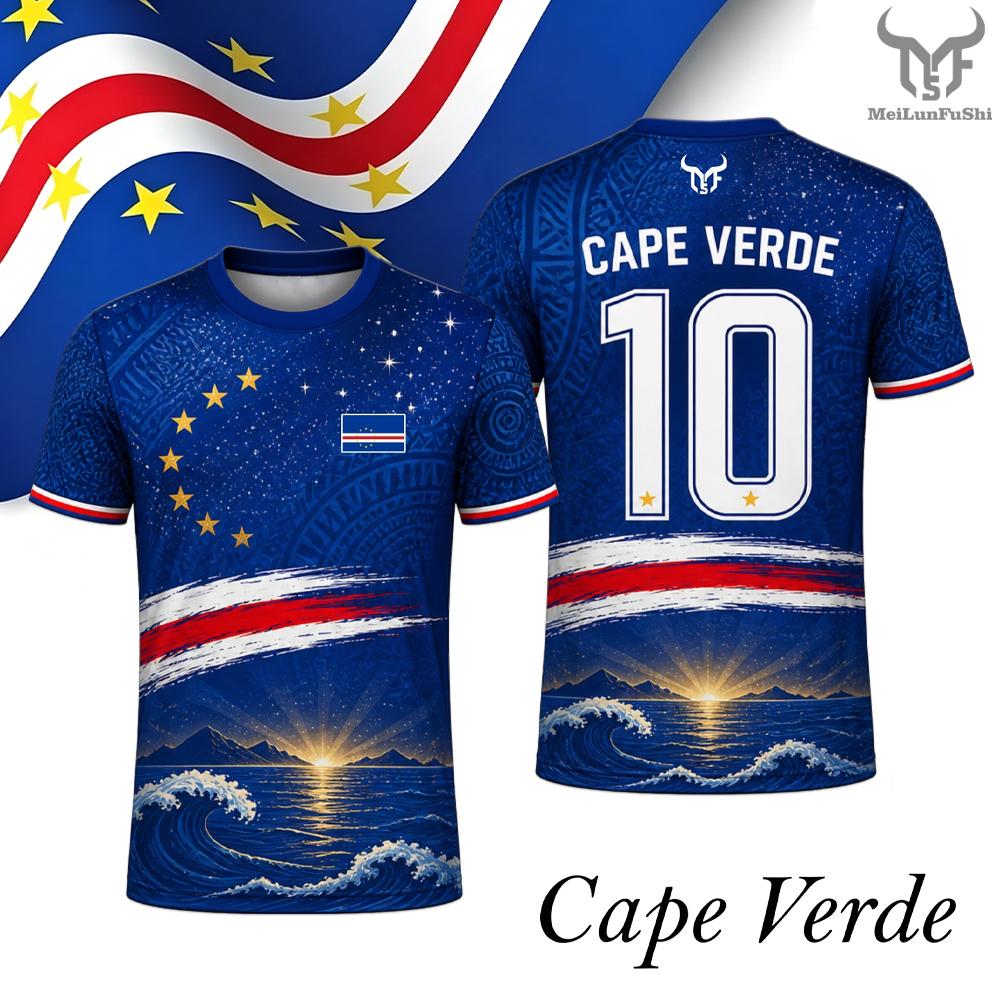 Maillot imprimé drapeau Cap-Vert 2026 Nouveau uniforme d'entraînement de football respirant à séchage rapide pour hommes et femmes, streetwear décontracté