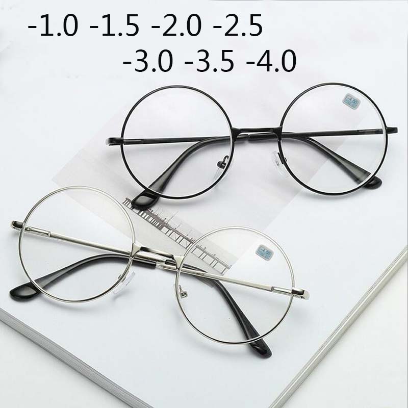 Lunettes rondes femme hommes lunettes rétro myopie optique montures métalliques lentille claire noir argent or lunettes-1.0 -1.5 -2.0 à-4.0