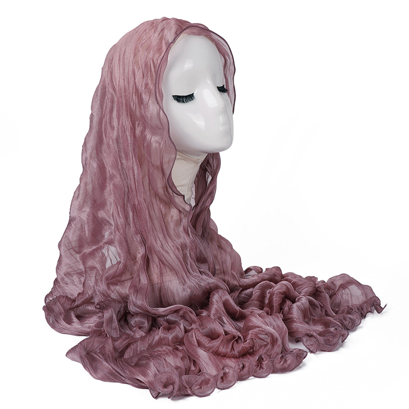 Hijabs à bords ondulés pour femmes, couleur unie, foulard léger froissé, écharpe douce et extensible, châle respirant, turban hijab pour femmes
