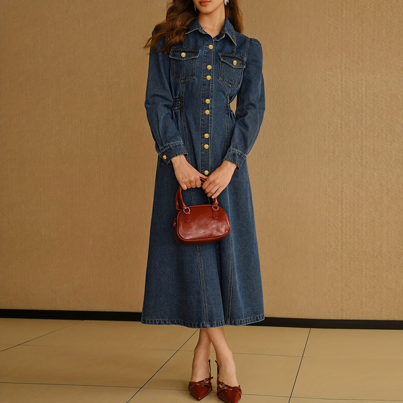Robe en jean croisée à manches courtes pour femme, style décontracté avec ceinture, nouvelle collection 2026