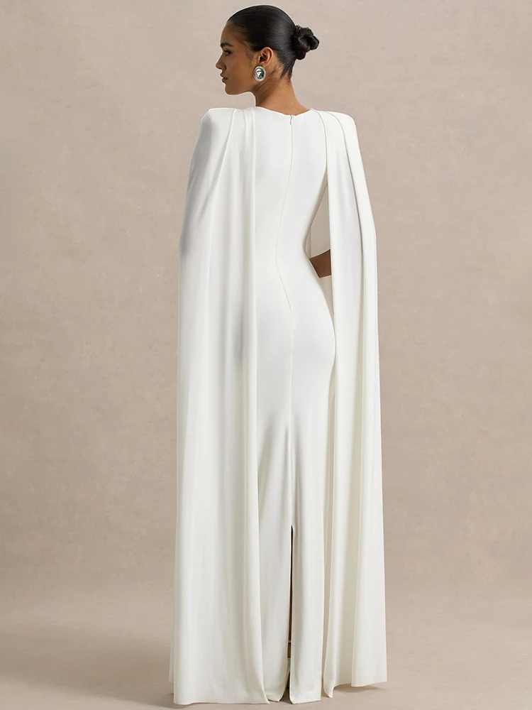 Cape manches Sexy robe Maxi femmes robe élégante mode fermeture éclair col rond taille haute fendu Club fête longues robes femme