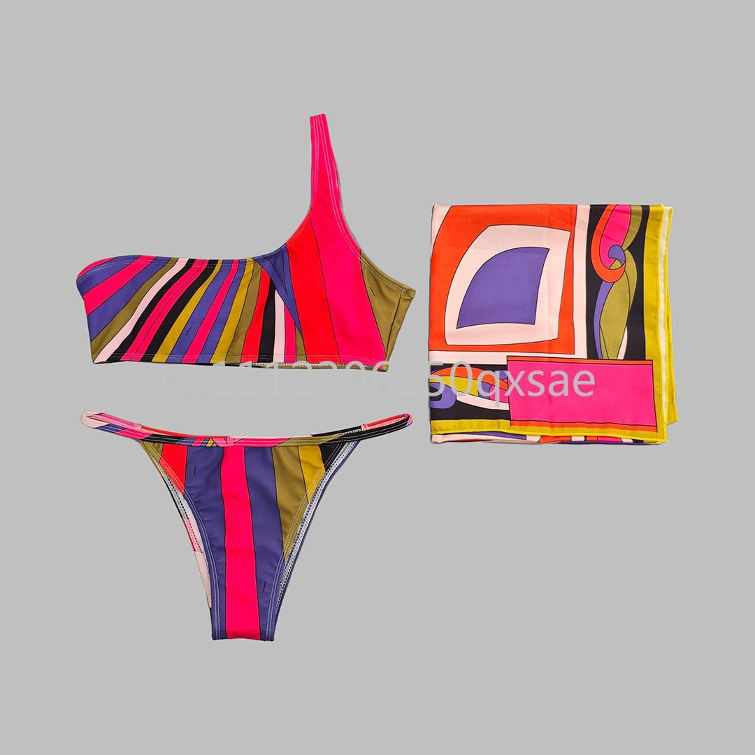 Ensembles de maillots de bain bikini asymétriques pour femmes avec foulard à logo signature, de marque de créateur, pour la plage