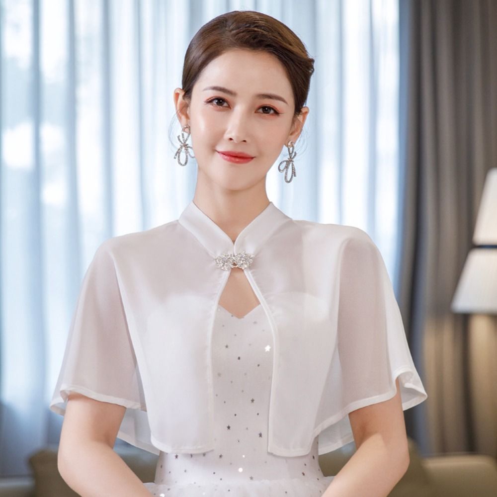Châle en Mousseline de Soie pour Femme, Cape de Soirée, de Bal, de Couleur Unie, Douce, Élégante, Formelle, Cosplay, Accessoires de Mariage