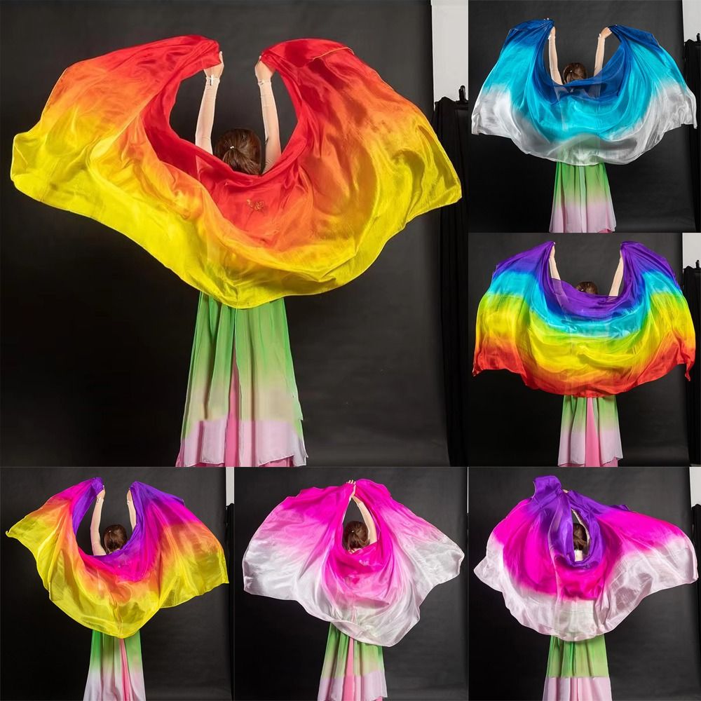 Accessoires de costumes : Voiles de danse orientale 100% soie, couleur dégradée, 250cmx120cm, texture légère, châles et foulards pour femmes