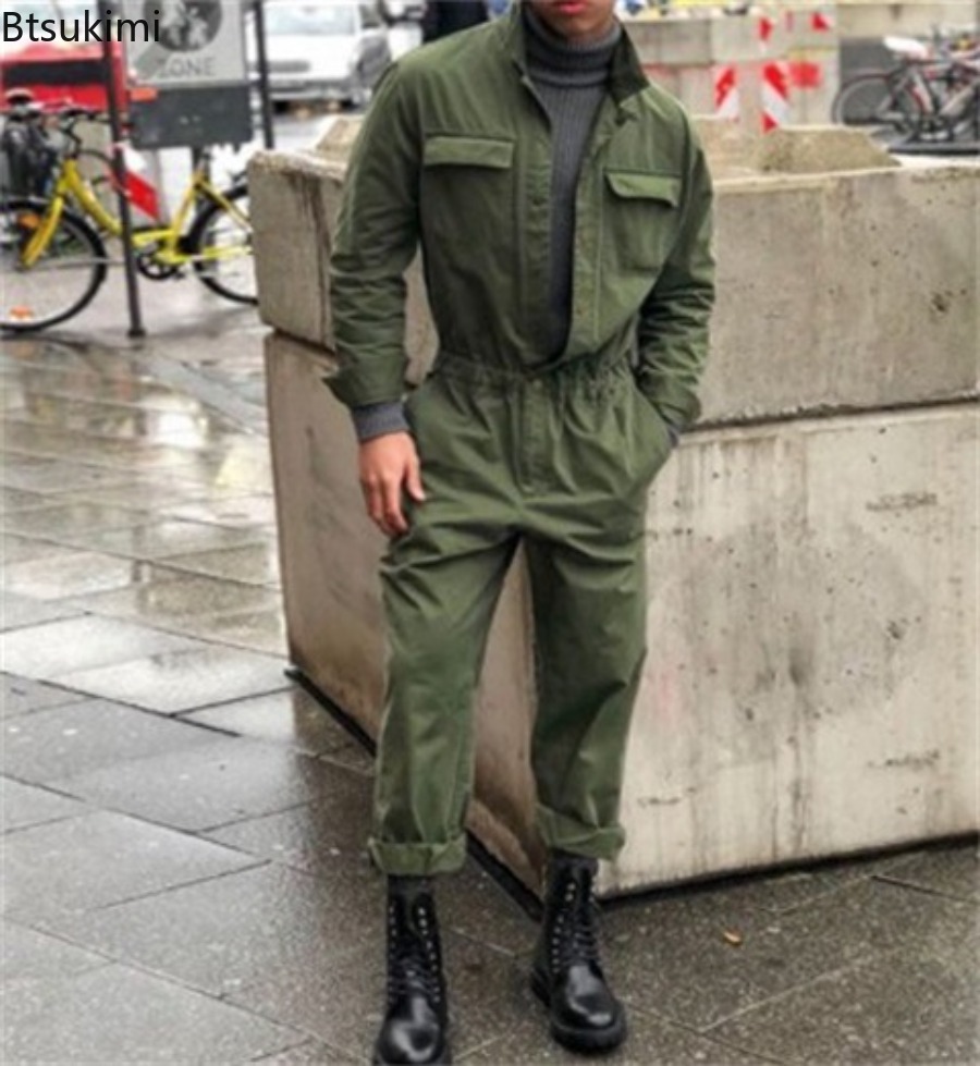 2026 automne hiver mode hommes vêtements combinaisons nouveau col montant à manches longues pantalon hommes décontracté Streetwear une pièce salopette