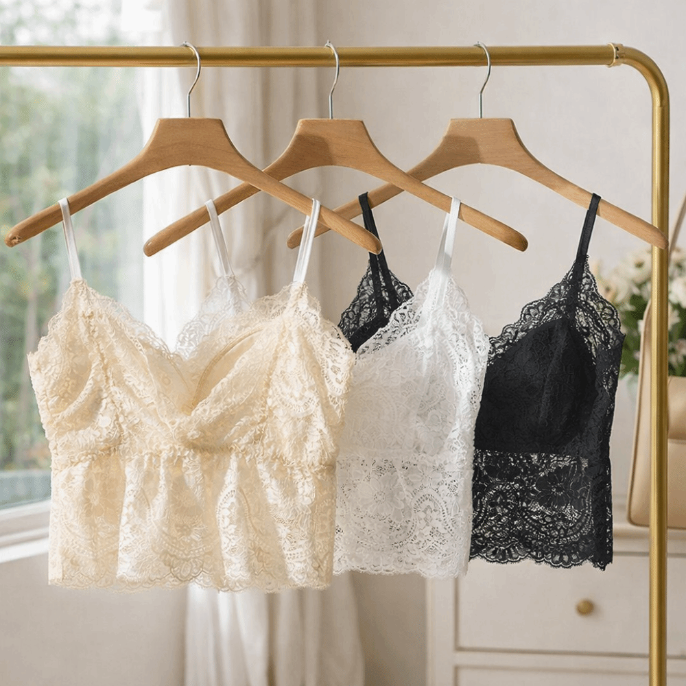Débardeur court en dentelle française sans couture, à porter seul, pour fille, col en V avec coussinets de poitrine, camisole avec coussinets, sous-vêtement, débardeur