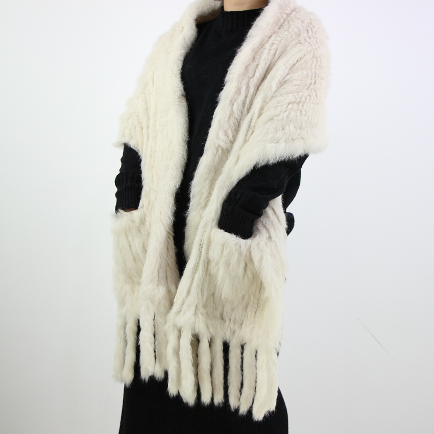 Harppihop * écharpes en fourrure de lapin véritable tricotée pour femmes, de luxe, avec glands, Pashmina, automne hiver
