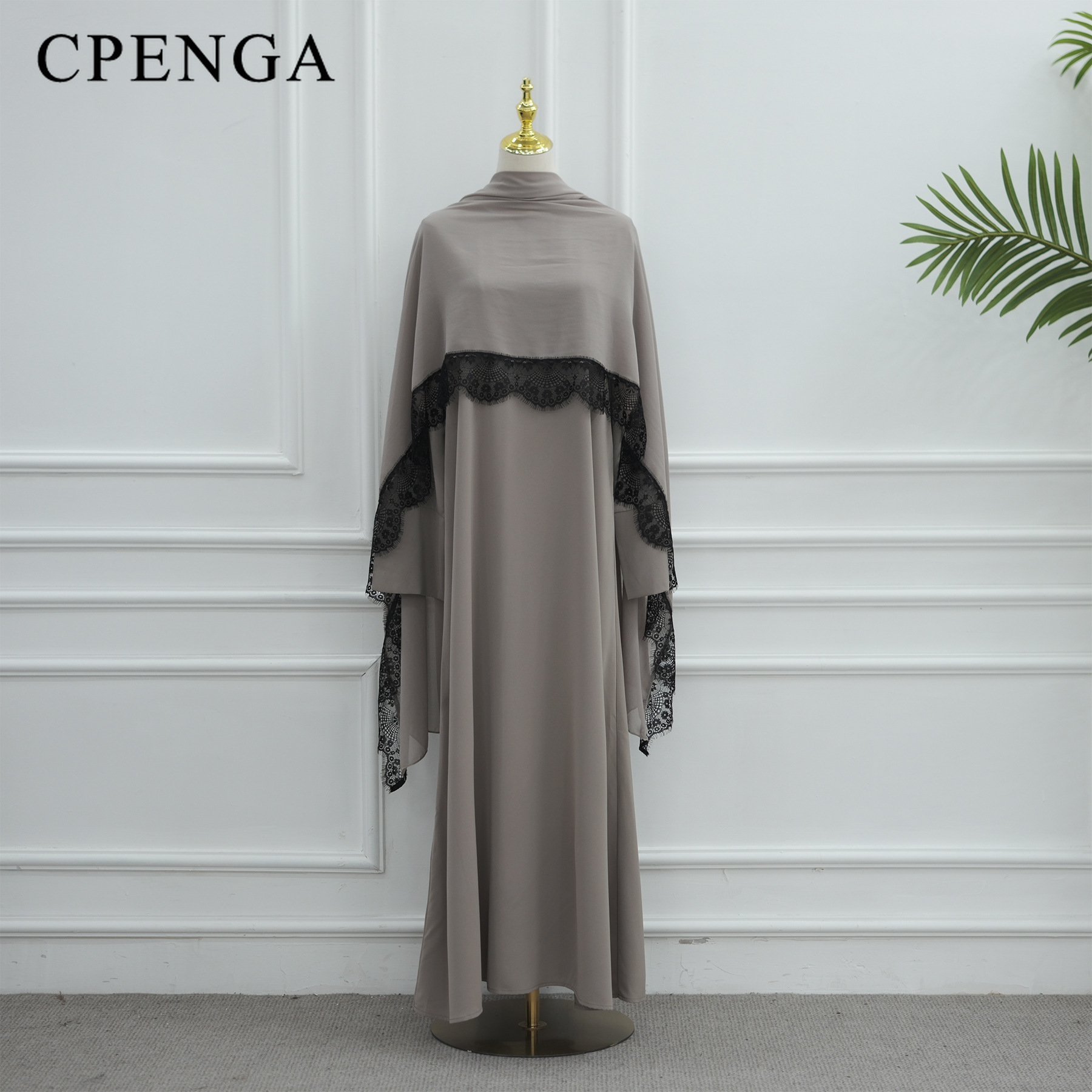 Abaya de luxe en dentelle deux pièces pour femmes musulmanes, robe élégante et modeste de style arabe, tenue de fête pour le Ramadan, l'Aïd, l'Islam, robe turque