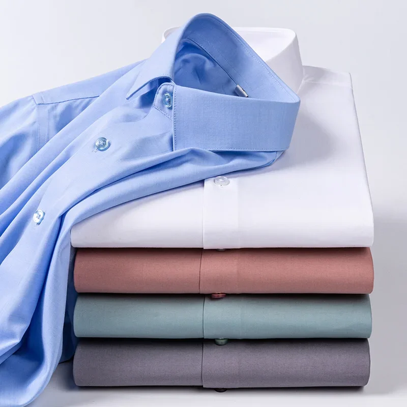 Chemises de luxe en soie de haute qualité pour hommes, coupe ajustée, chemise formelle à manches longues, chemise blanche douce, vêtements de bureau en soie