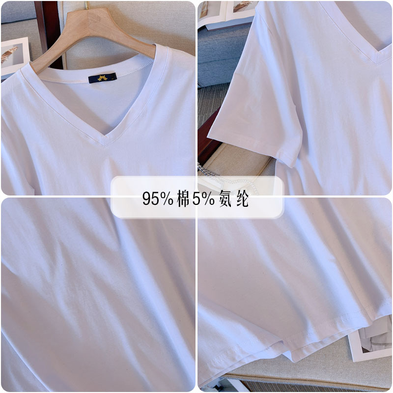 150Kg grande taille femmes buste 152 été coton à manches courtes T-shirt col en v haut ample 5XL 6XL 7XL 8XL 9XL 9XL