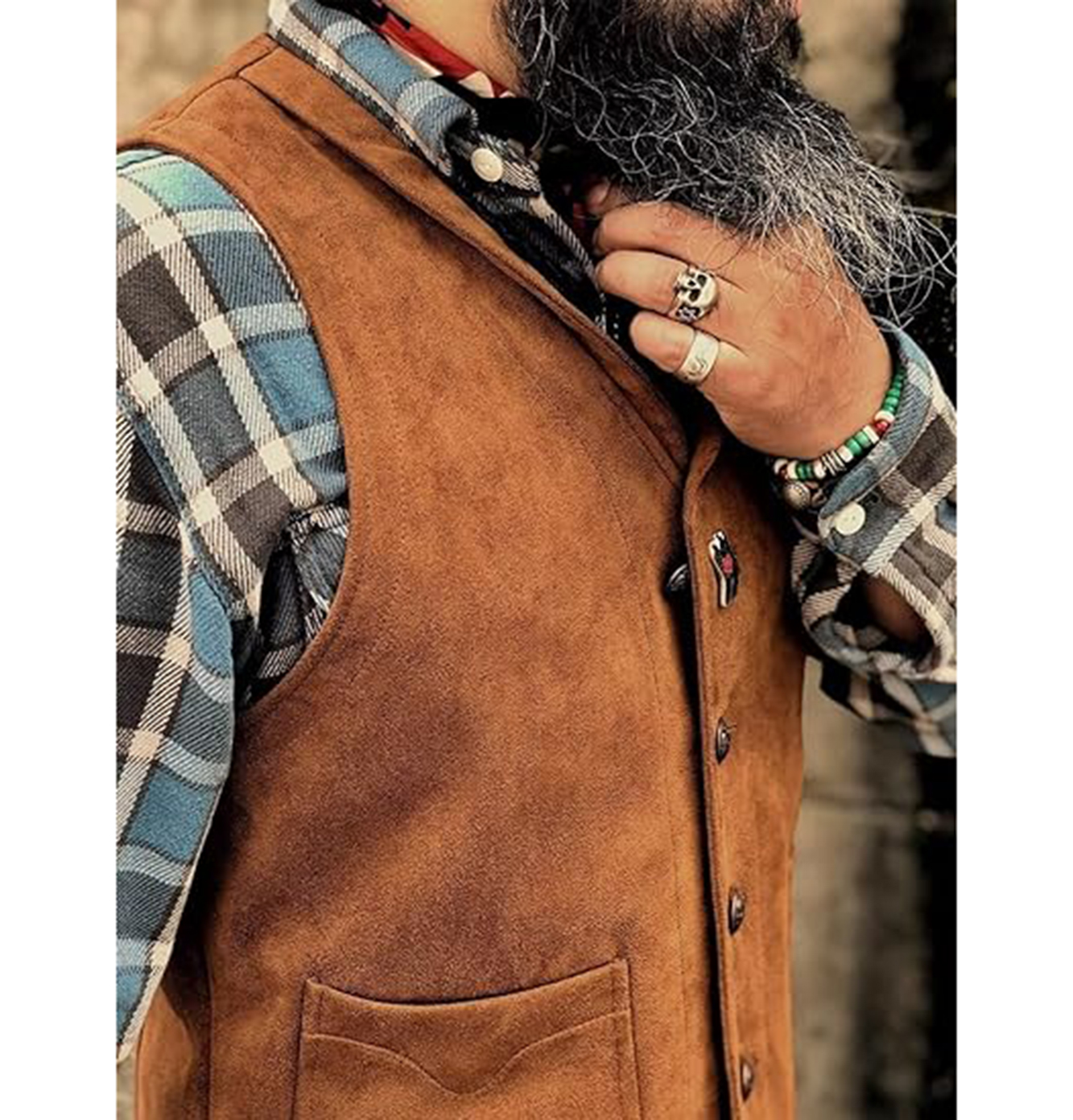 Gilet de Costume Homme en Daim Marron, Coupe Slim, Col Revers, Double Boutonnage, Style Business et Décontracté, Idéal pour Mariage et Cérémonie