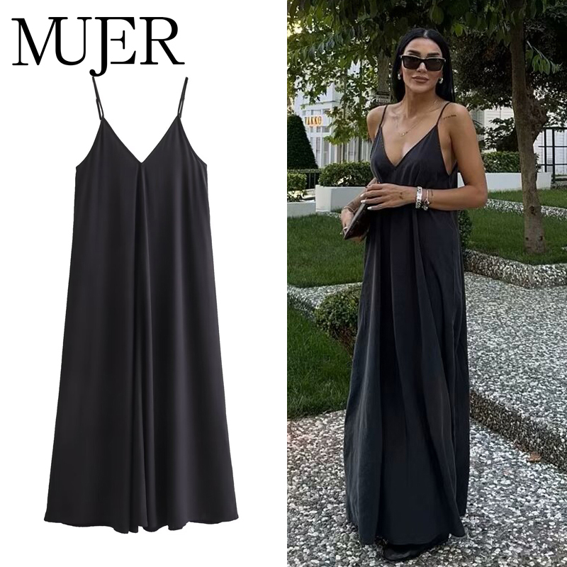 MUJER noir Slip longues robes pour femmes rouge drapé robe d'été femme 2025 Sexy dos nu Maxi robe femmes été robes de plage