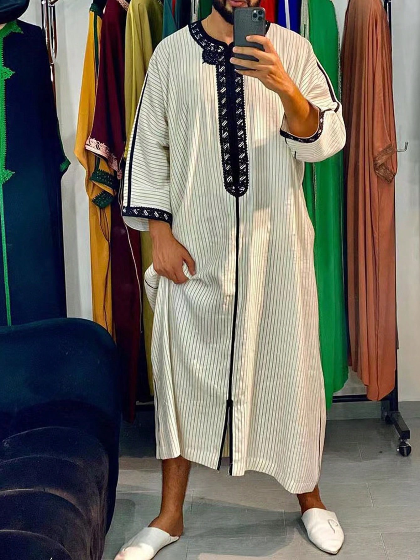 Robe longue traditionnelle de style moyen-oriental pour hommes musulmans, robe décontractée brodée rétro pour tous les jours, robe pour l'Aïd al-Fitr