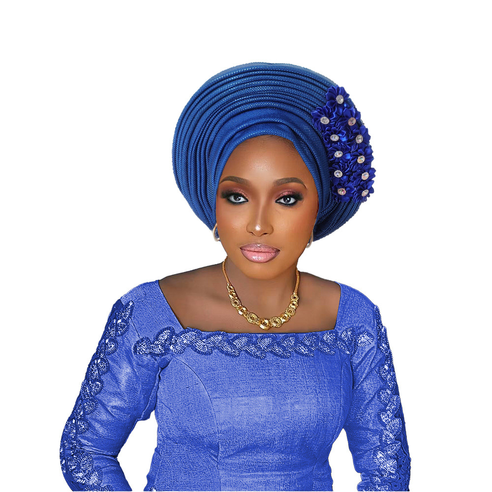 Turban africain pour femmes, couvre-chef nigérian avec fleurs, déjà fabriqué, Auto Gele, pour fête de mariage, nouvelle collection
