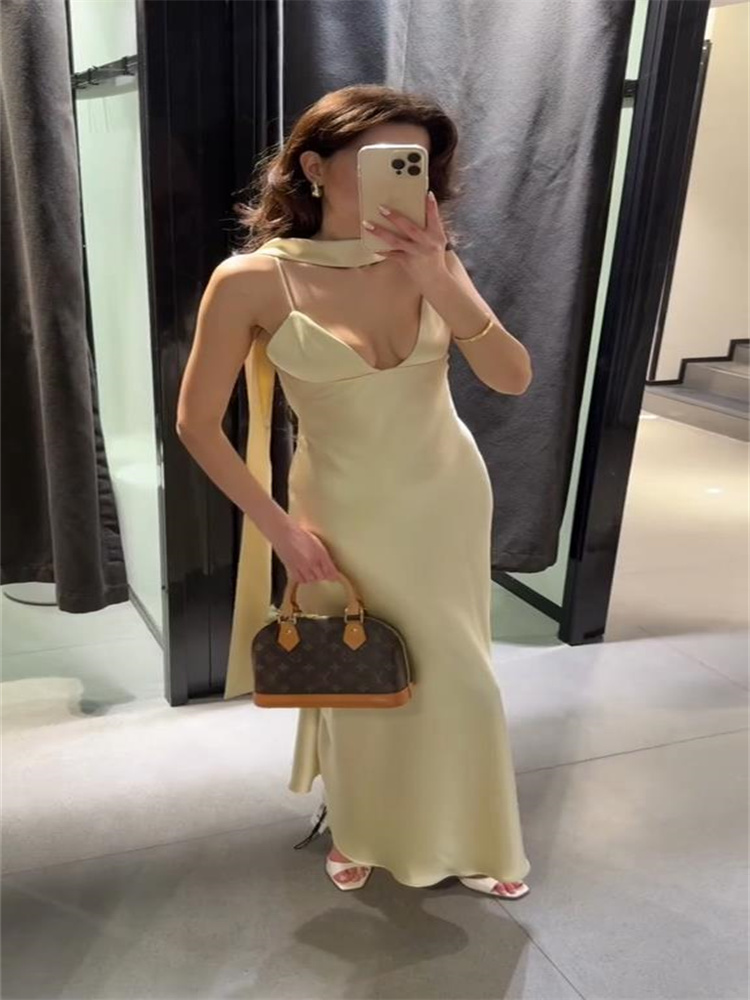 Robe longue marron Sexy pour femmes, élégante, épaules dénudées, dos nu, sans manches, mode d'été, nouvelle collection 2025, Robes de plage