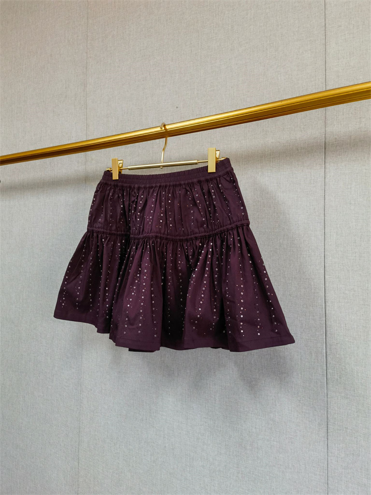 Haut simple boutonnage pour femme ou mini-jupe plissée évasée à taille élastique pour femme, chemise rayée verticale ornée de strass