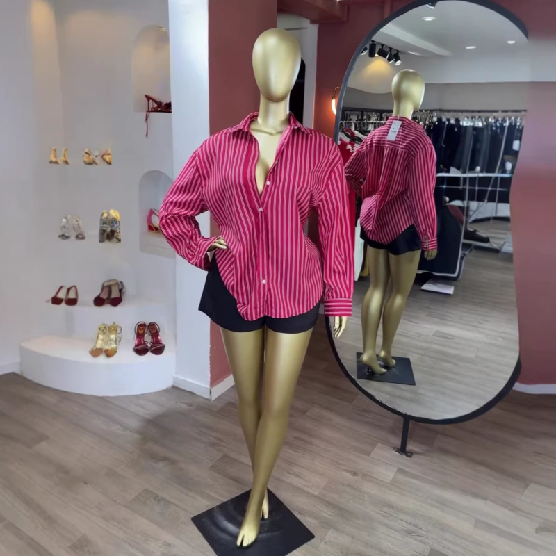 Nouvelle Chemise Élégante pour Femme à Rayures Imprimées, Manches Longues, Col Rabattu, Boutonnage Simple