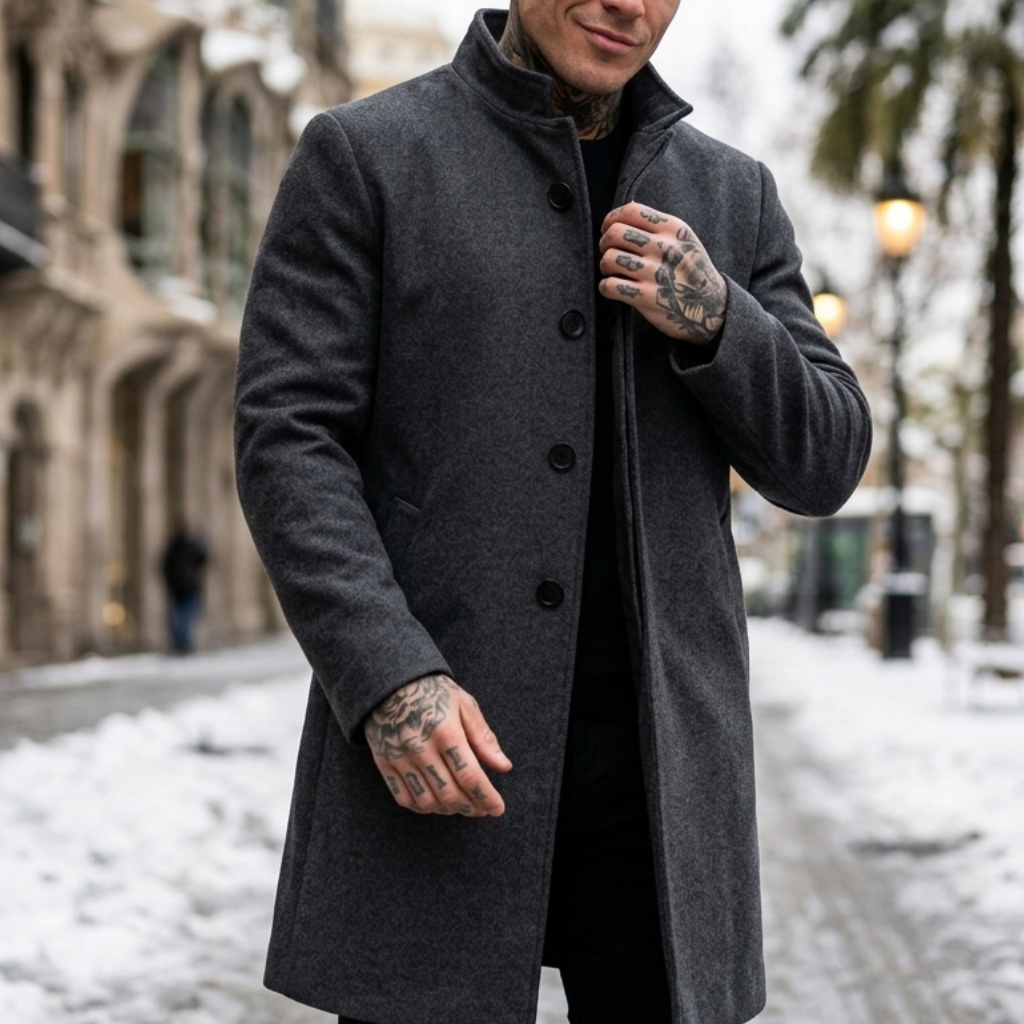 Manteau trench à double boutonnage pour homme, hiver |   Veste longue coupe-vent et chaude |   Manteau long décontracté à style streetwear professionnel
