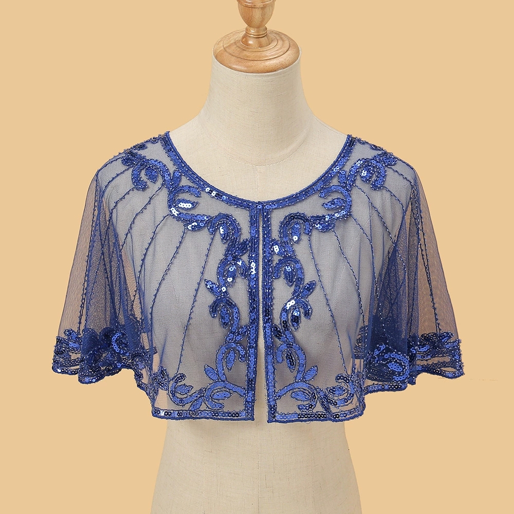 Châle à clapet en dentelle perlée et paillettes, élégant, embellissement léger et brillant pour robes de soirée