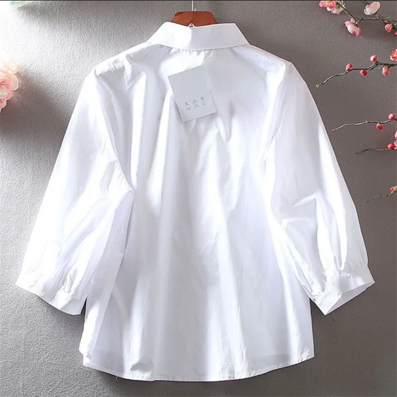 Chemise brodée pour femme, chemisier artistique blous rétro, cardigan à revers, vêtements de loisirs d'été