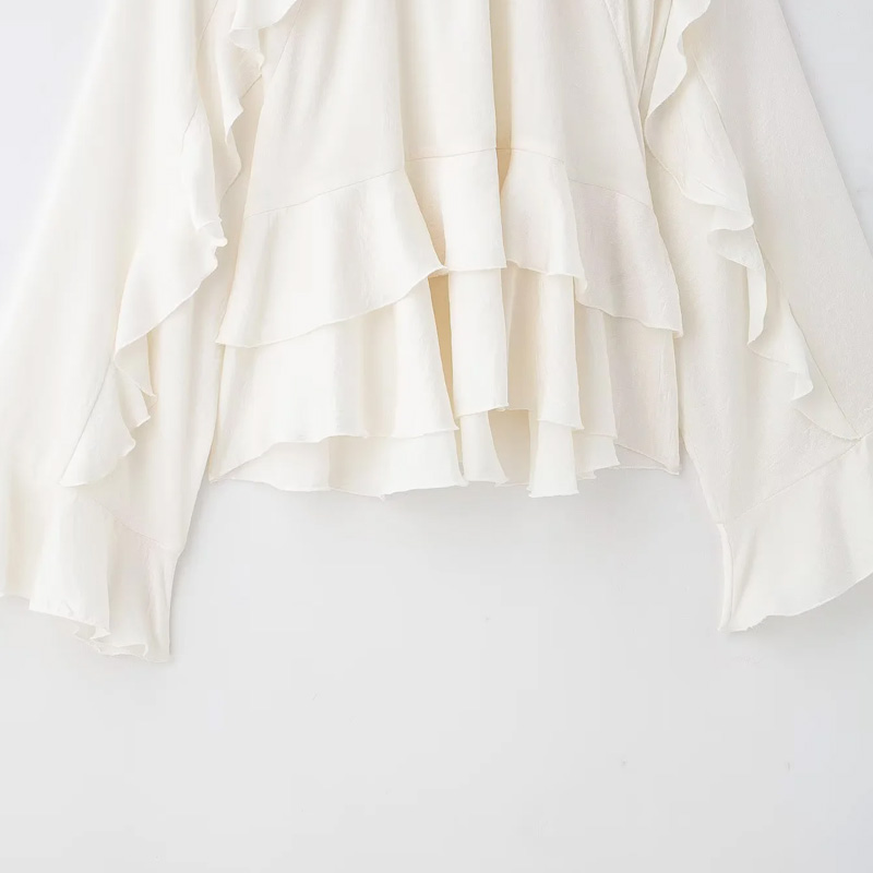 HXAO femme Blouses recadrée à volants Blouse à manches longues haut froncé été chemises unies couches belles chemisiers pour femmes 088