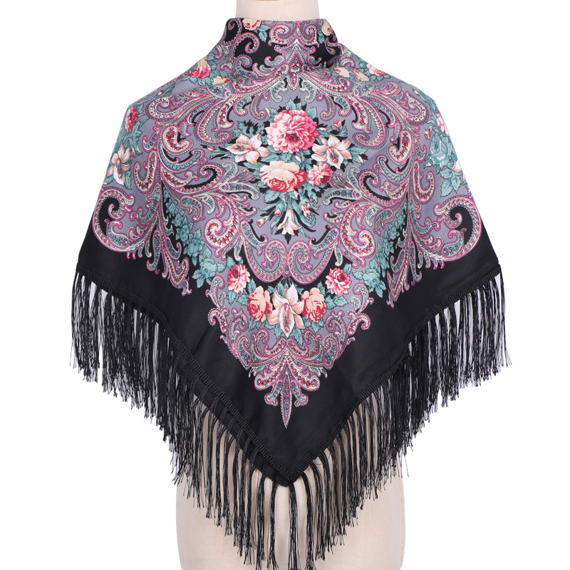 Foulard ethnique à fleurs 110x110cm pour femmes élégantes, châle Babushka Bandana, mouchoir, bandeau imprimé carré