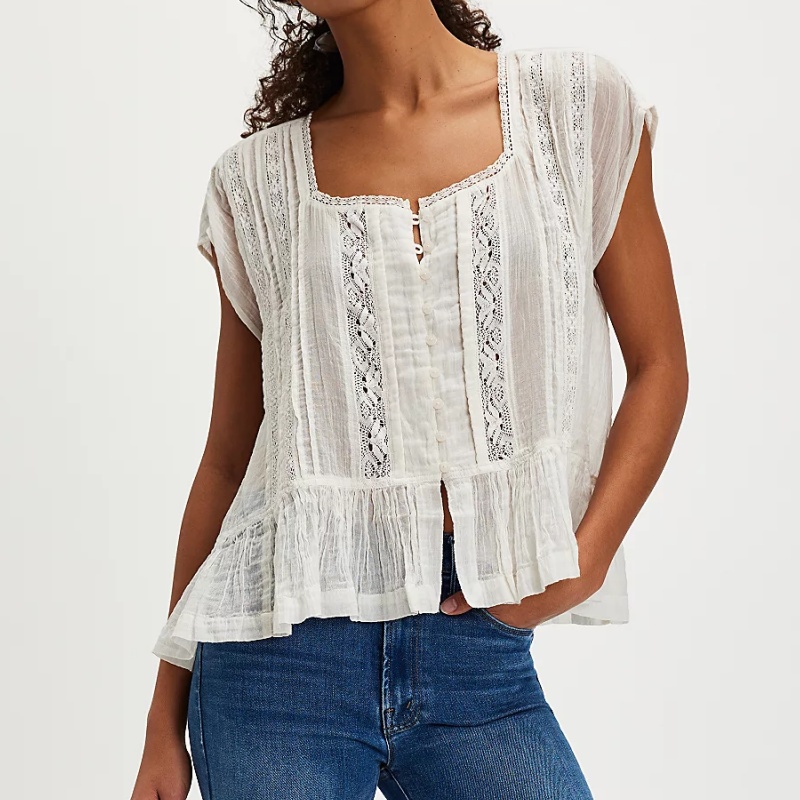 Débardeur Vintage en lin pour femmes, demi-boutons, sans manches, chemise à volants, nuisette Y2k, chemisier péplum, gilet, tunique