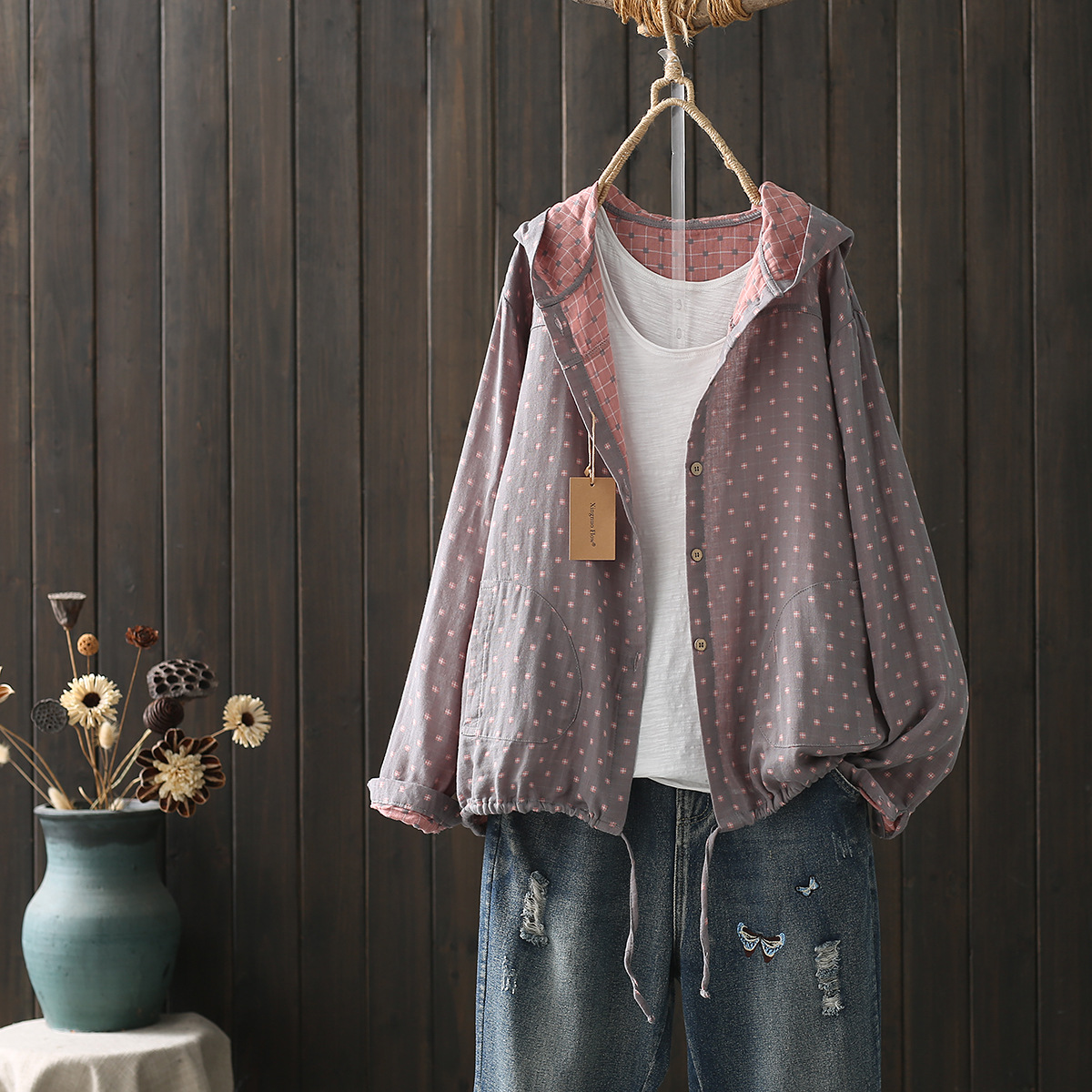 Chemise à Capuche et Manches sulfpour Femme, Chemisier de Grande Taille, Simple Boutonnage, Vêtements Ajustables, Automne et Printemps