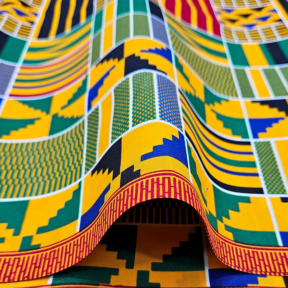 Tissu africain en pagne java wax Ghana kente, tissu imprimé 100% polyester, pour la confection de vêtements, de bandeaux et de décorations.