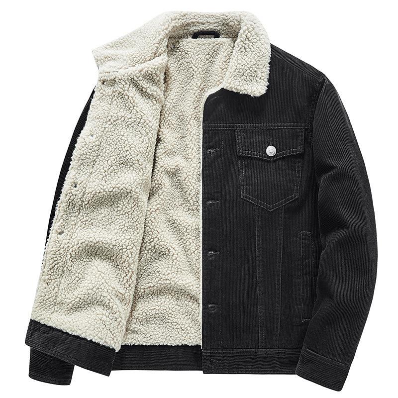 Veste en velours côtelé à boutonnage simple pour hommes, manteau décontracté en peluche, tenue de mode, coupe-vent, hiver