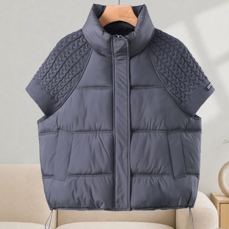Gilet matelassé à col montant pour femmes, nouvelle collection automne-hiver, en maille à empiècements, à manches courtes, ample, chaud, en coton, vêtement d'extérieur.