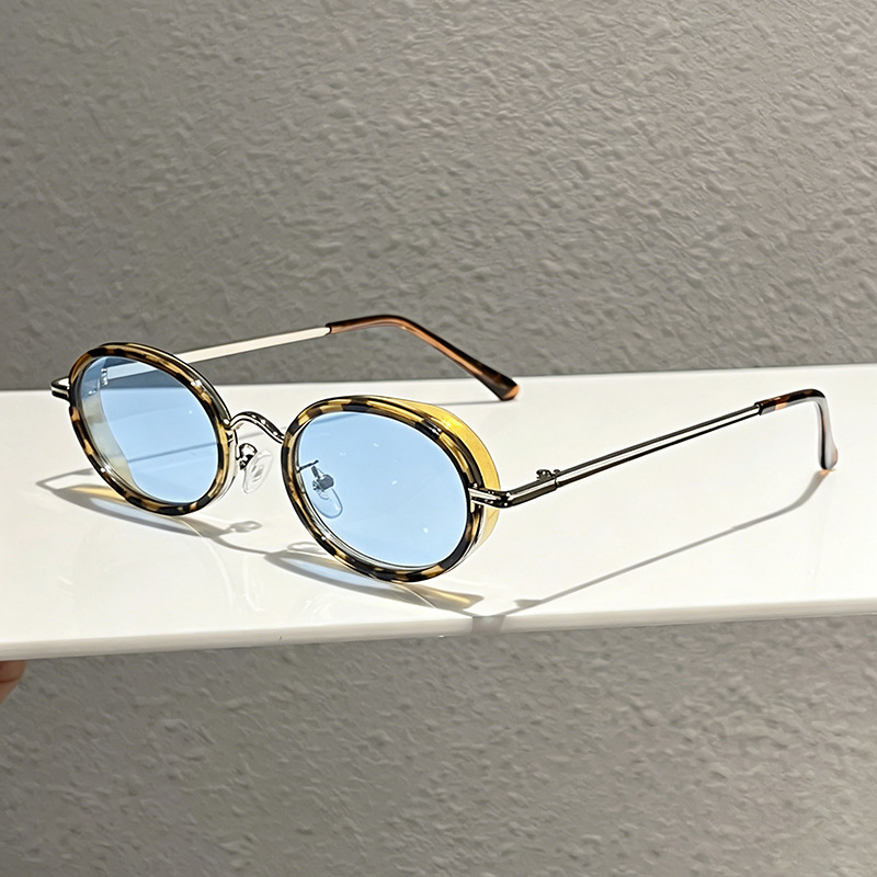 Lunettes de soleil ovales style coréen Hip Hop Punk pour femmes et hommes, mode luxe, motif léopard, couleur champagne, rétro, pour la conduite en extérieur