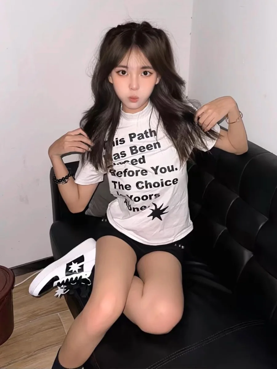 T-shirt à manches courtes pour femmes, Design d'été avec lettres assorties sur les épaules, Streetwear Vintage d'été, vêtements pour femmes Y2K