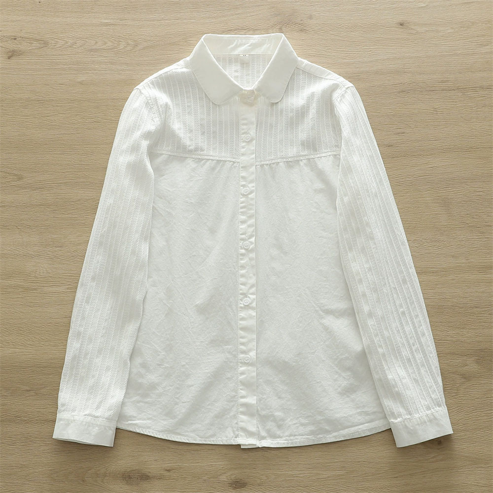 Chemisiers blancs en dentelle et patchwork pour femmes, hauts courts coréens à taille cintrée, chemise élégante à manches longues, nouvelle chemise pour femme