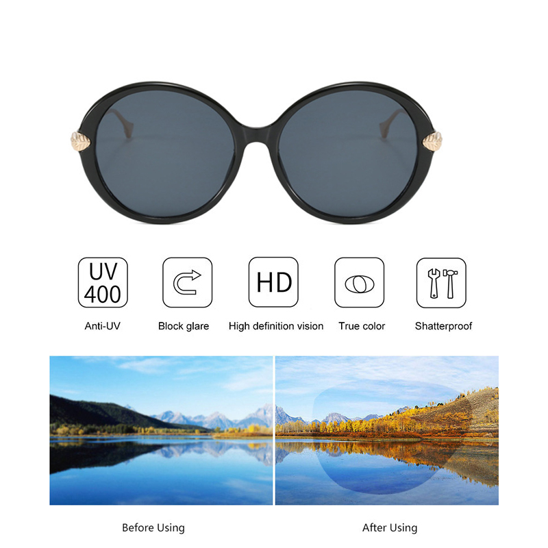 Lunettes de soleil rondes surdimensionnées pour femmes, lunettes de soleil rétro à grande monture avec protection UV400
