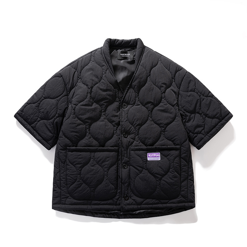 Veste rembourrée à manches mi-longues pour homme, Streetwear japonais, Harajuku, décontracté, épais, tendance, col en v, automne hiver