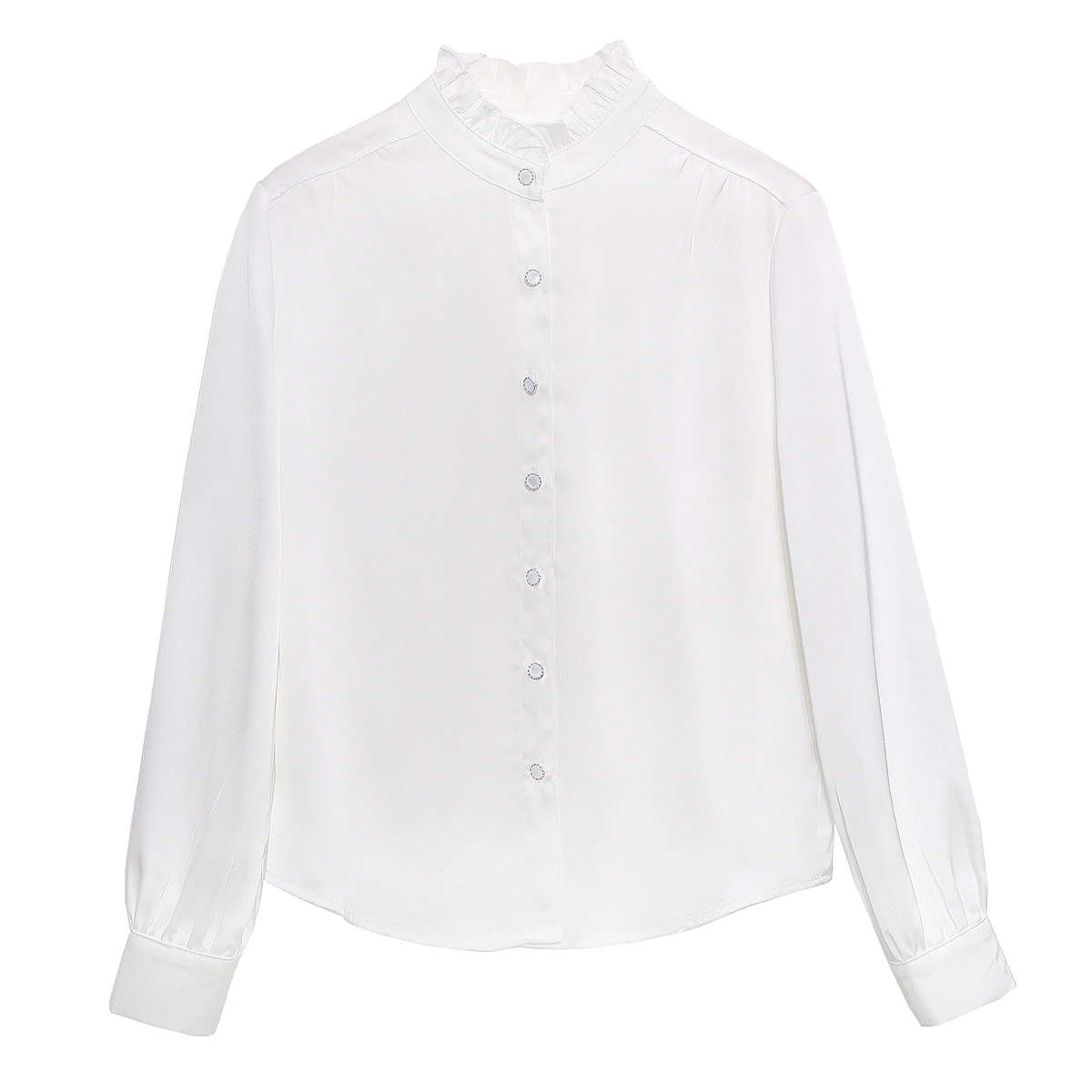 Chemisier en mousseline de soie à manches longues pour femmes, chemise à la mode, col montant, chemisier blanc, H540, 2024