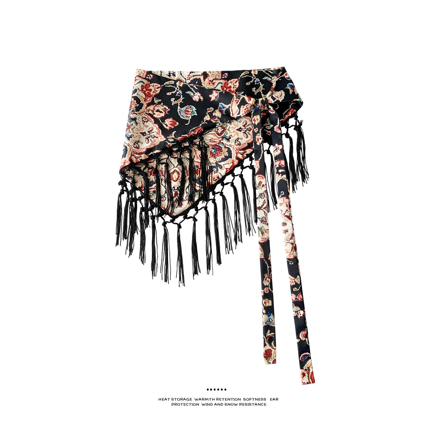 Écharpe triangulaire à imprimé floral pour femme, ceinture à nouer avec franges style bohème, accessoire de superposition pour jupe d'été