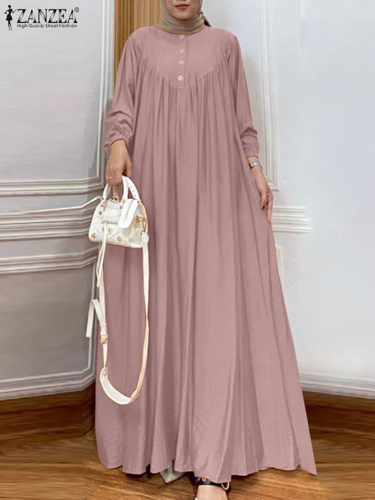 Femmes automne Robe longue musulmane Abaya à manches longues Hijab robes Robe islamique Femme ZANZEA Vintage Ramadan Maxi Robe d'été caftan
