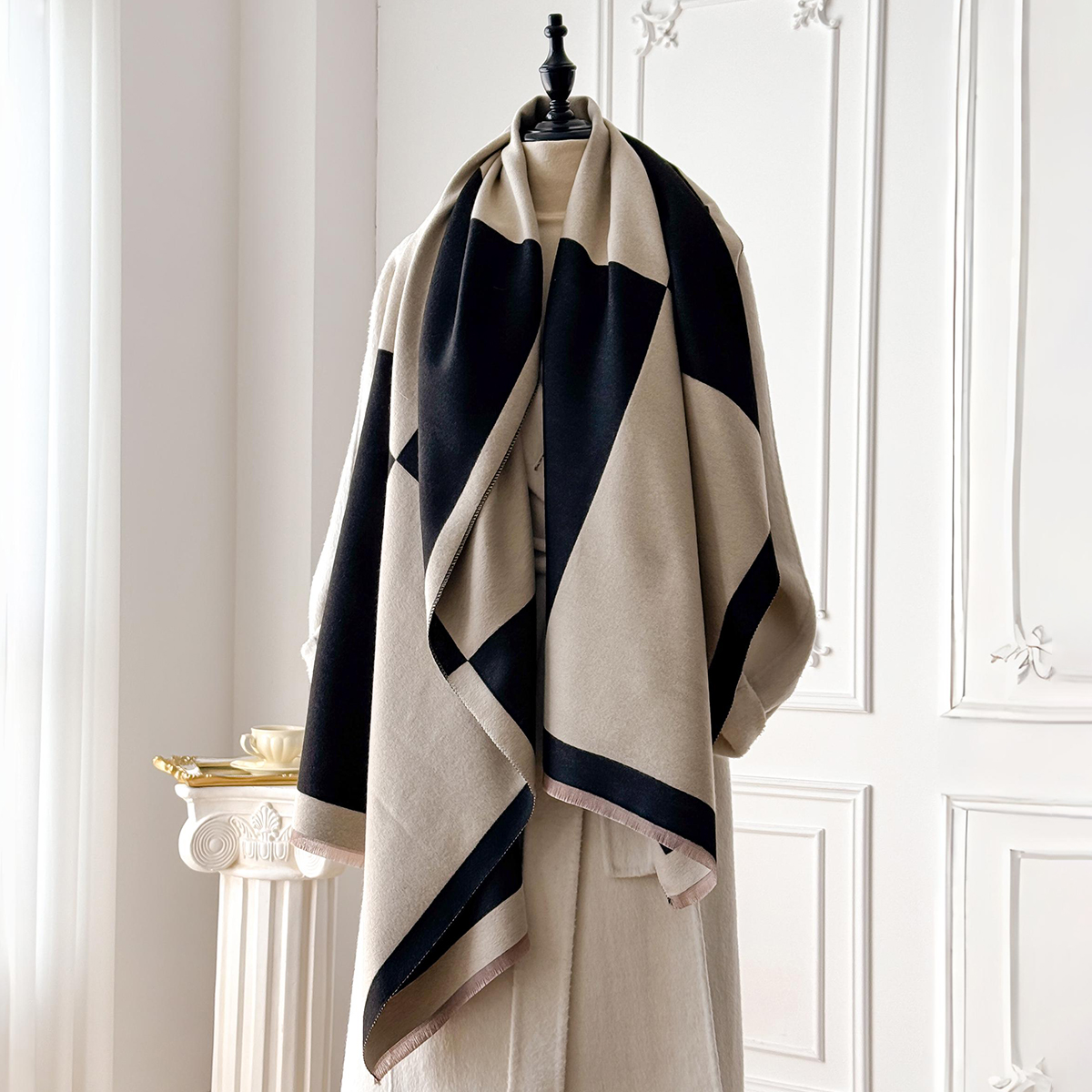 Châle Pashmina en Faux Pashmina imprimé géométrique élégant de marque 2025, à franges douces et chaudes, idéal pour l'automne et l'hiver en plein air