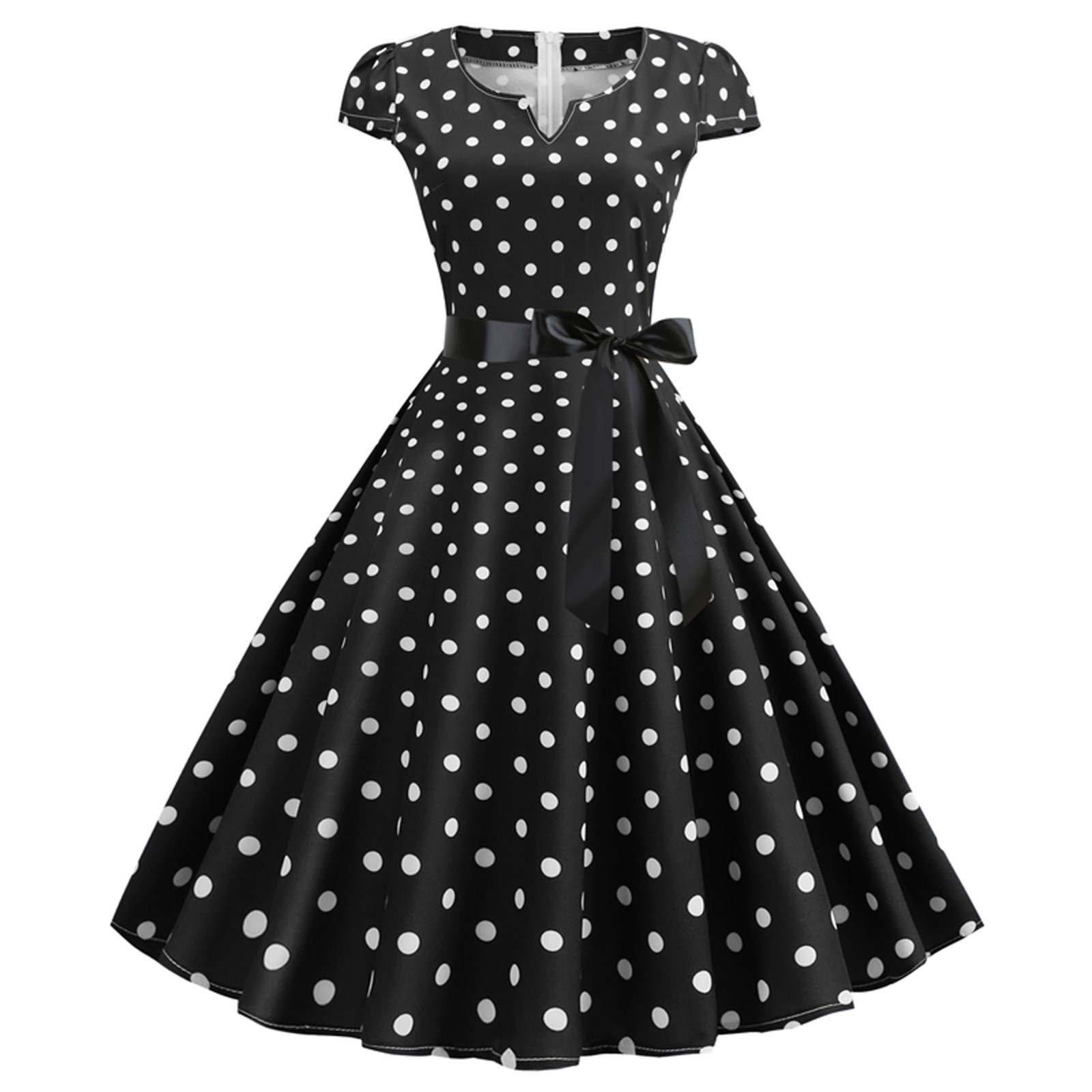 Femme robes rétro Audrey Hepburn années 1950 60 Rockabilly à pois imprimé nœud papillon Pinup Robe de bal Robe de soirée Robe robes