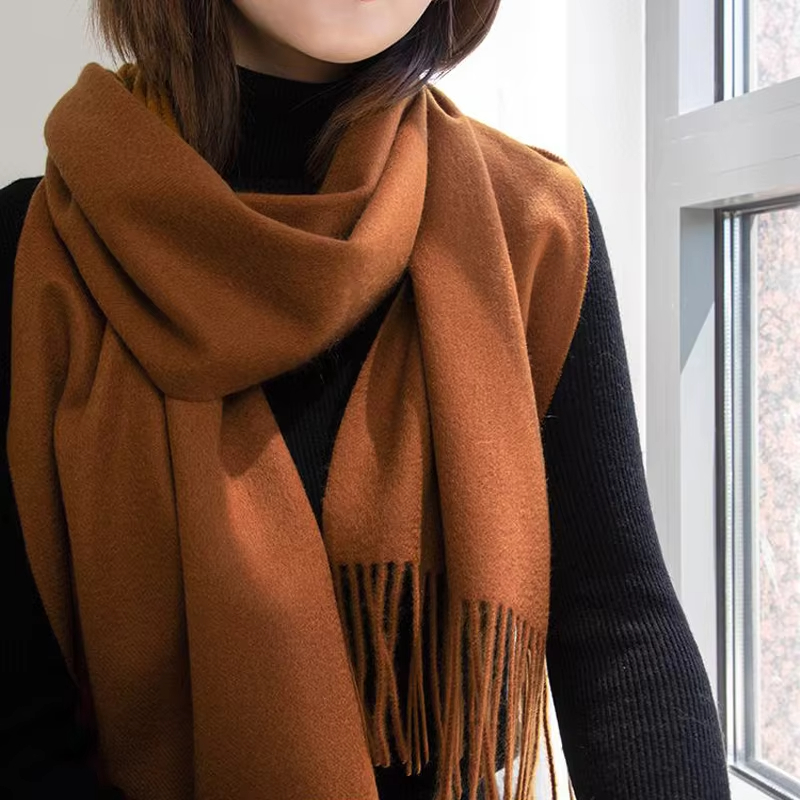 Écharpe en laine d'hiver pour femmes, longue et chaude, en cachemire, Hijab, solide, châle enveloppant, Pashmina, Bandana, cadeau de noël