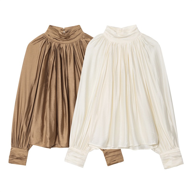 Haut drapé à manches longues pour femmes, couleur unie, haut décoratif, sens du luxe, personnalité élégante, mode, nouvelle collection automne 2025
