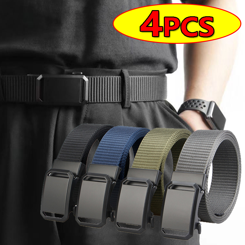 Ceinture tactique en toile pour homme avec boucle automatique en métal, durable, décontractée, pour la chasse, l'aventure, l'entraînement, les jeans et les pantalons