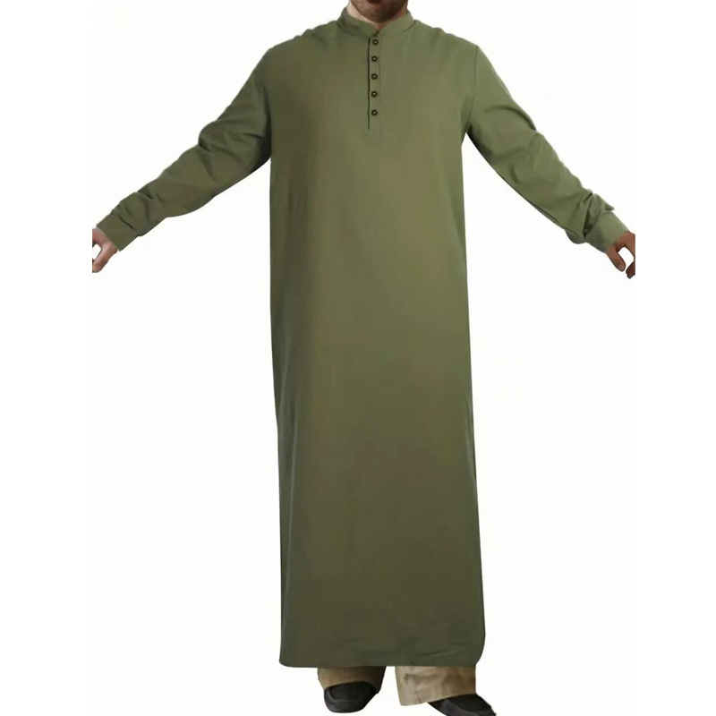 1 pièce à manches longues couleur unie hommes Robe musulmane Abaya vêtements islamiques tunique Robe à manches longues chemises Maxi décontracté hommes vêtements