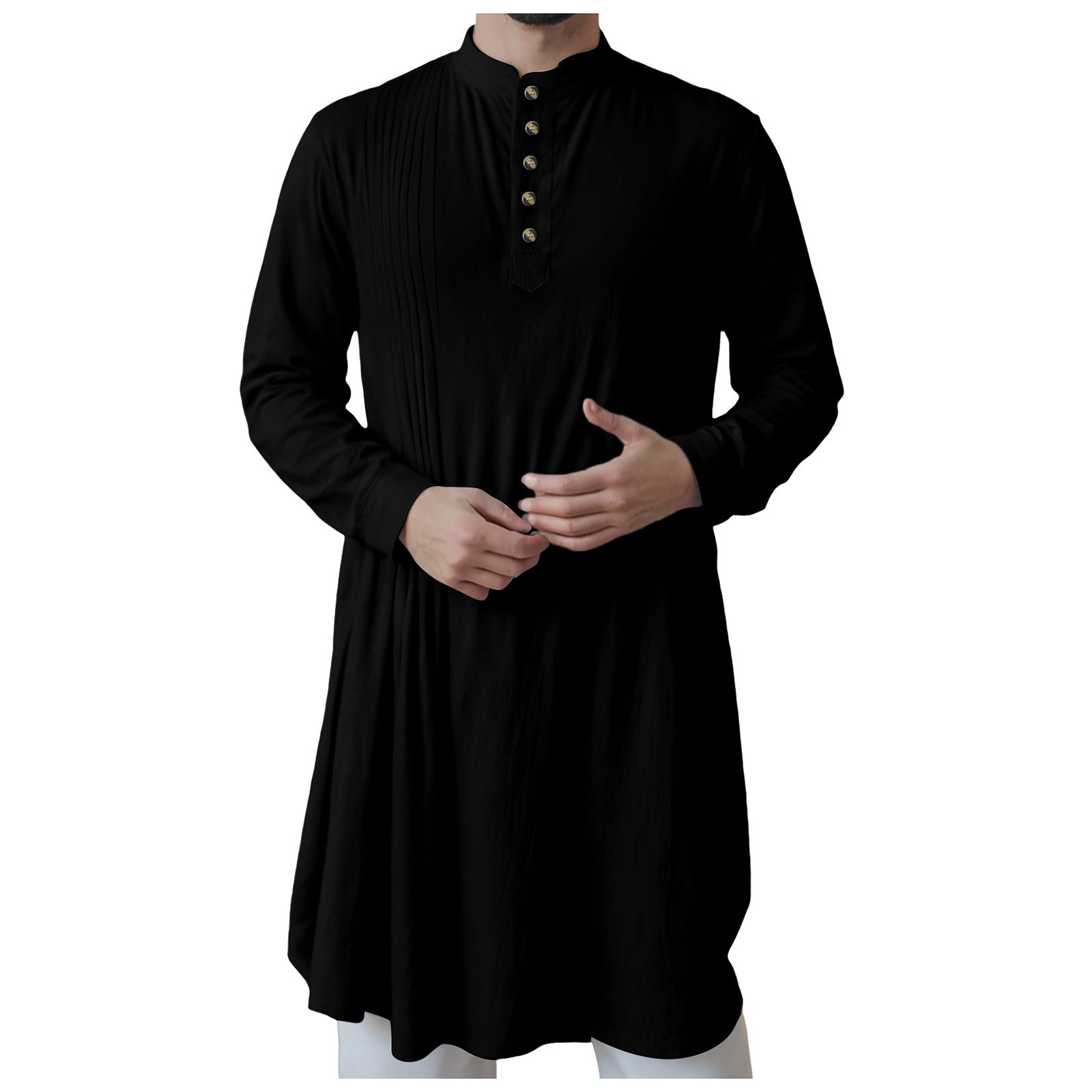 Robes musulmanes pour hommes caftan Thobe boutonné chemises en coton et lin musulmane islamique arabe Robe de prière musulmane vêtements masculins