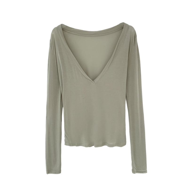Nouveau T-shirt léger d'été pour femme à col en V et manches longues en fibre de Lyocell, chemise de base, protection solaire, coupe ajustée, polyvalent