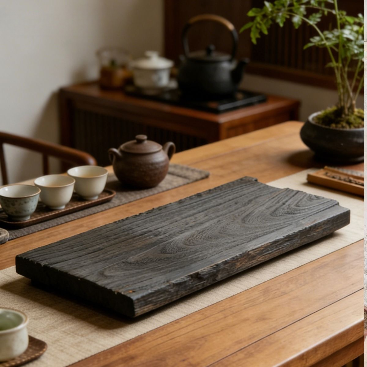 Plateau à thé en bois écologique original - Table à thé rectangulaire en bois massif de style chinois vintage pour la maison et la cérémonie du thé