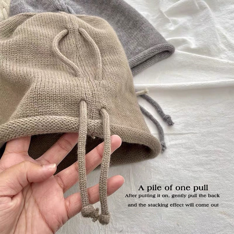 RICYGVM cordon Baggy Slouchy Bonnet pour femmes automne hiver oreille garder au chaud Skullies casquette mode fille Kint laine chapeau